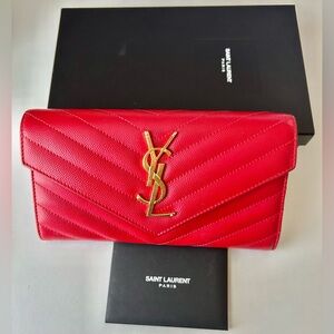 YSL Cassandre Large Flap Wallet with Chevron-Quilted Top Stitching
